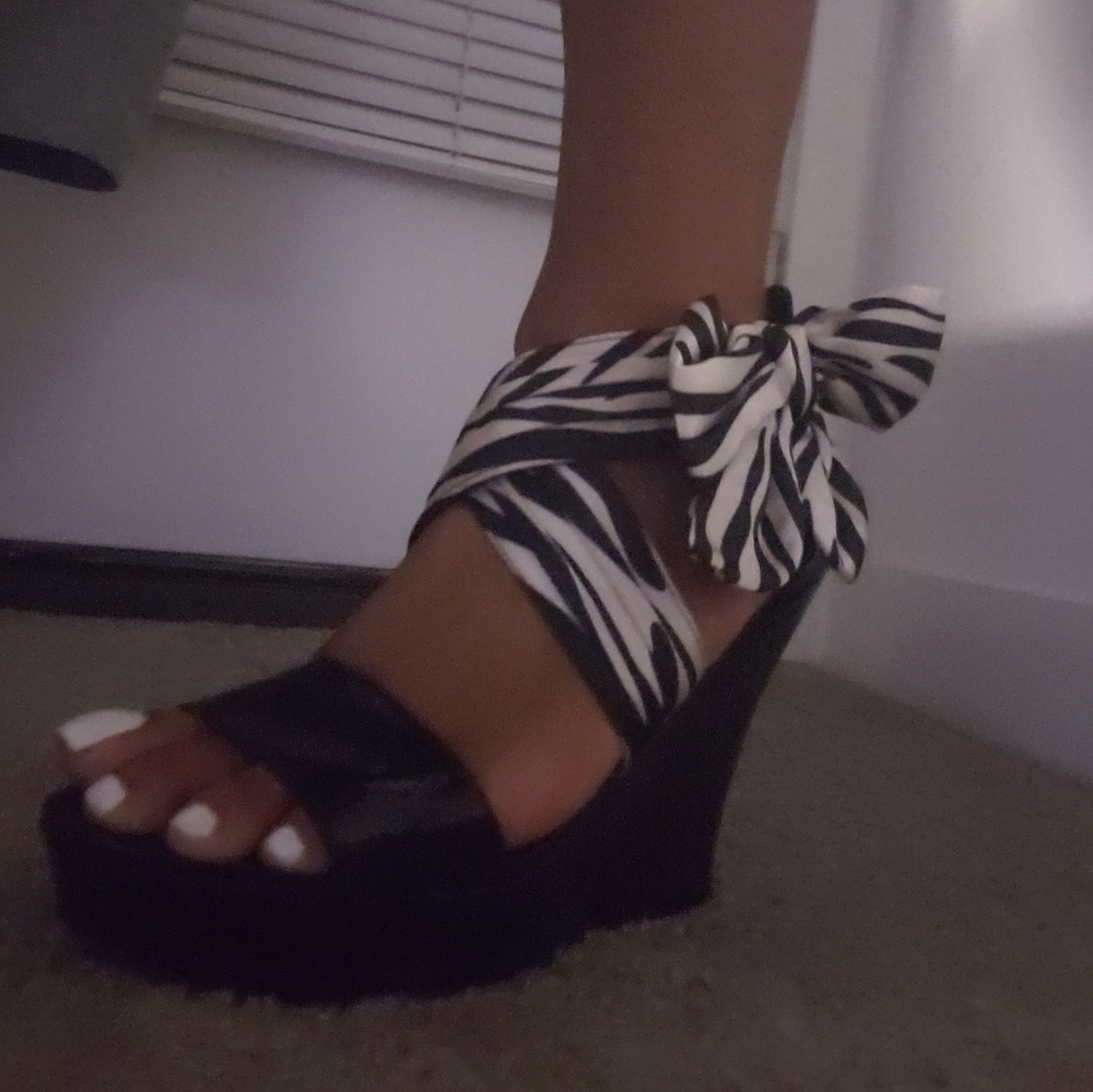 Zebra Patent Leather Wedges